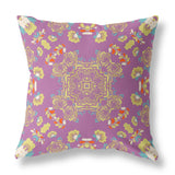 18" X 18" Purple And Yellow Broadcloth Floral Throw Pillow