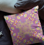 18" X 18" Purple And Yellow Broadcloth Floral Throw Pillow