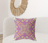 18" X 18" Purple And Yellow Broadcloth Floral Throw Pillow