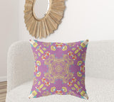 18" X 18" Purple And Yellow Broadcloth Floral Throw Pillow