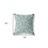 16" X 16" Light Green And Yellow Broadcloth Floral Throw Pillow