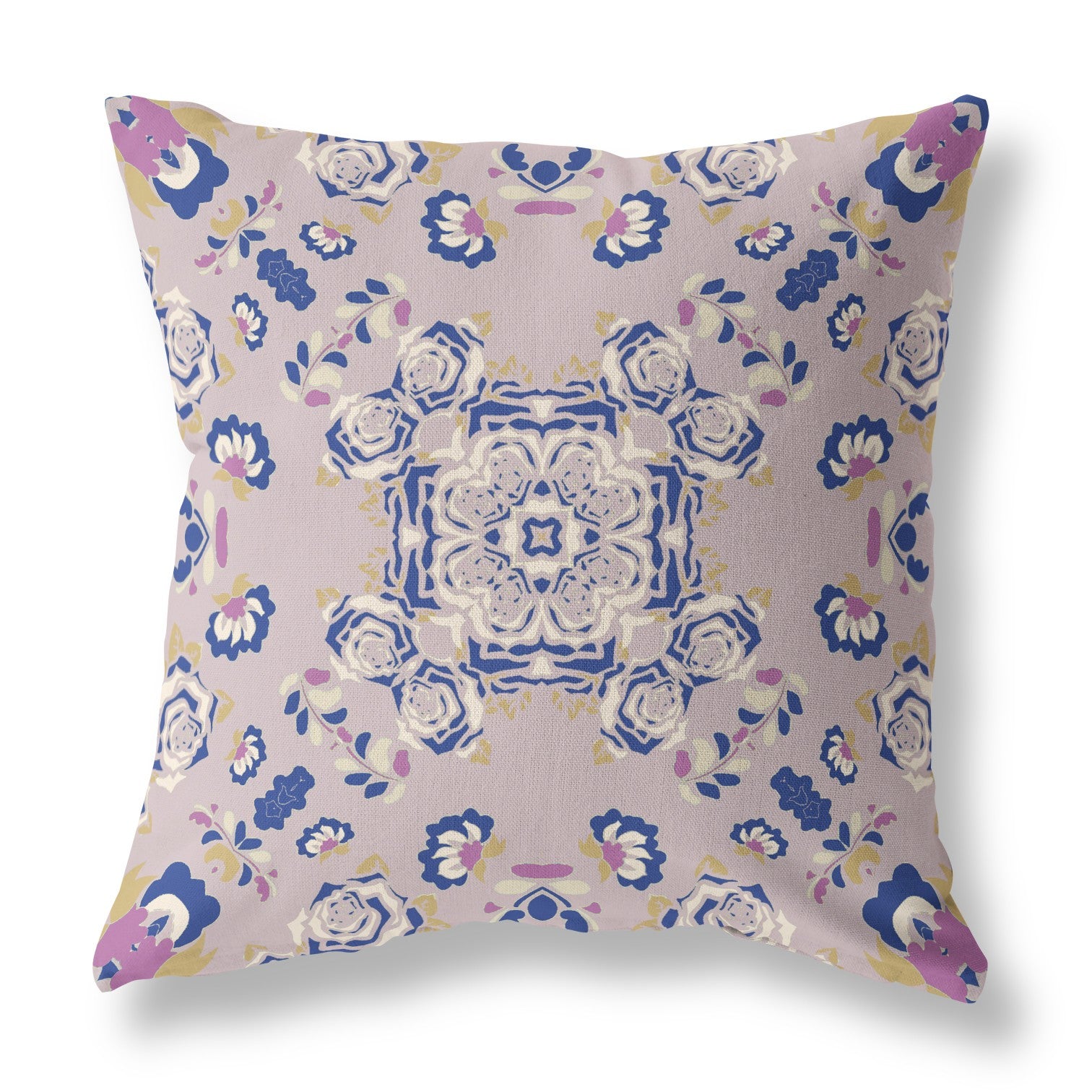 18" X 18" Purple And Blue Broadcloth Floral Throw Pillow