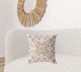 18" X 18" Off White And Purple Broadcloth Floral Throw Pillow