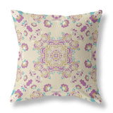 18" X 18" Off White And Purple Broadcloth Floral Throw Pillow