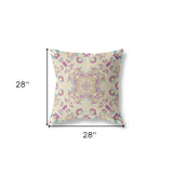 18" X 18" Off White And Purple Broadcloth Floral Throw Pillow