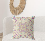 18" X 18" Off White And Purple Broadcloth Floral Throw Pillow