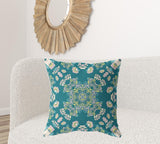 18" X 18" Green And Yellow Broadcloth Floral Throw Pillow