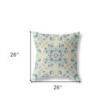 18" X 18" Off White And Light Blue Broadcloth Floral Throw Pillow