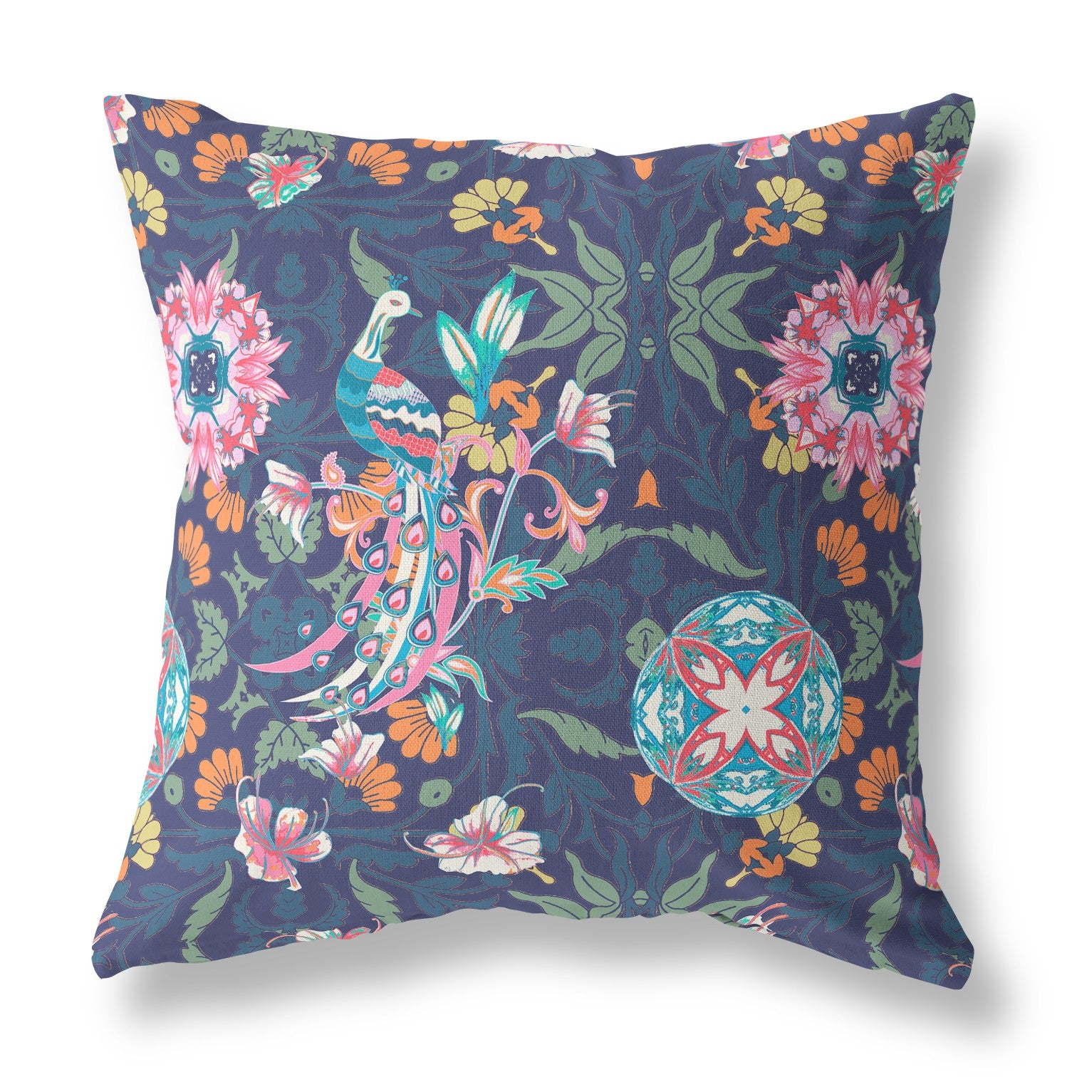 16" X 16" Floral Blue And Pink Broadcloth Floral Throw Pillow