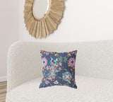 18" X 18" Floral Blue And Pink Broadcloth Floral Throw Pillow