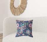 18" X 18" Floral Blue And Pink Broadcloth Floral Throw Pillow