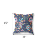 18" X 18" Floral Blue And Pink Broadcloth Floral Throw Pillow