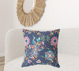 18" X 18" Floral Blue And Pink Broadcloth Floral Throw Pillow