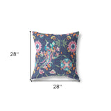 18" X 18" Floral Blue And Pink Broadcloth Floral Throw Pillow