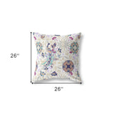 18" X 18" White And Purple Broadcloth Floral Throw Pillow