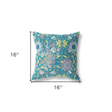 16" X 16" Green And Yellow Broadcloth Floral Throw Pillow