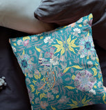 18" X 18" Green And Yellow Broadcloth Floral Throw Pillow