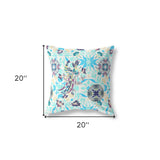 18" X 18" White And Blue Broadcloth Floral Throw Pillow