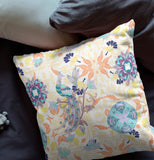 16" X 16" Off White And Orange Broadcloth Floral Throw Pillow