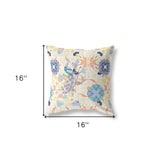 16" X 16" Off White And Orange Broadcloth Floral Throw Pillow