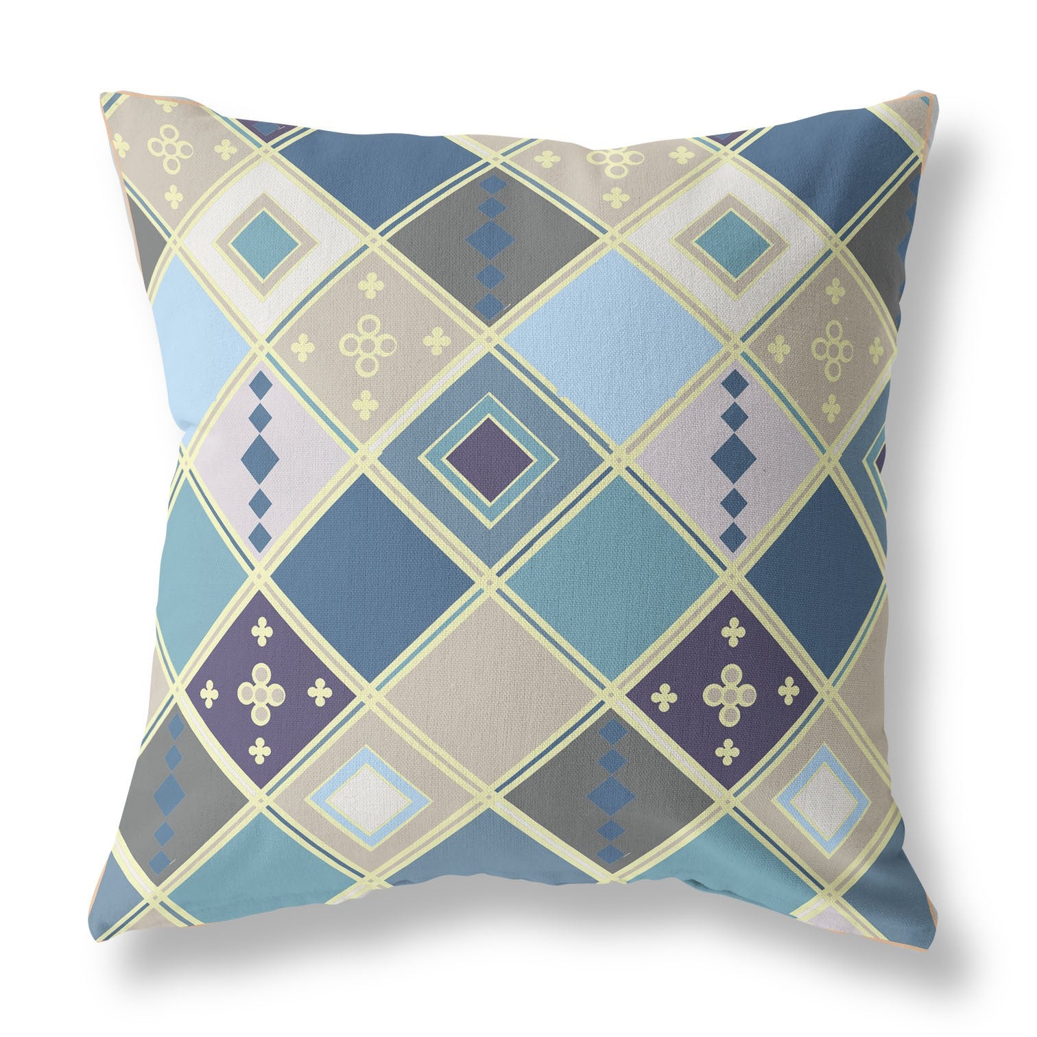 16" X 16" Blue And Gold Broadcloth Floral Throw Pillow