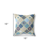 16" X 16" Blue And Gold Broadcloth Floral Throw Pillow