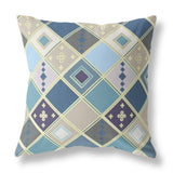 18" X 18" Blue And Gold Broadcloth Floral Throw Pillow