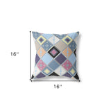 16" X 16" Blue And Purple Broadcloth Floral Throw Pillow