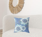 18" X 18" Blue And White Broadcloth Floral Throw Pillow