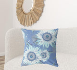 18" X 18" Blue And White Broadcloth Floral Throw Pillow