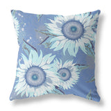 18" X 18" Blue And White Broadcloth Floral Throw Pillow