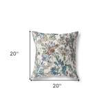 18" X 18" Green And Grey Broadcloth Floral Throw Pillow