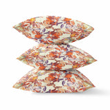 16" X 16" Red, Peach And Cream Broadcloth Floral Throw Pillow