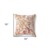 16" X 16" Red, Peach And Cream Broadcloth Floral Throw Pillow