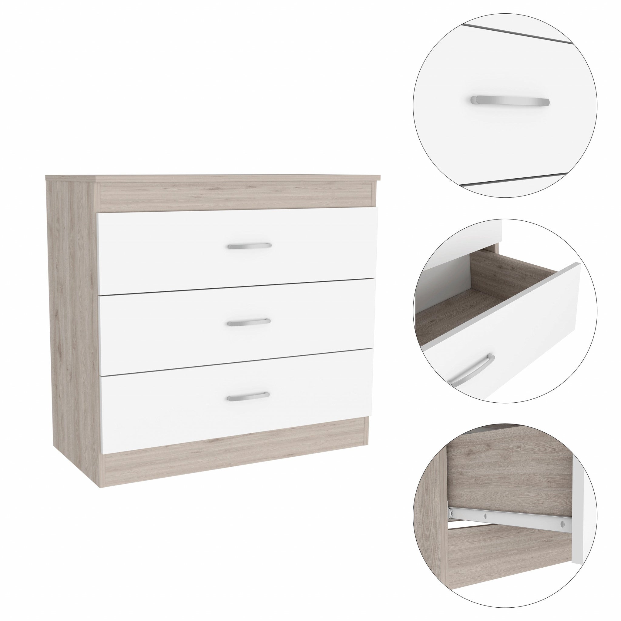 29" Light Gray and White Three Drawer Dresser