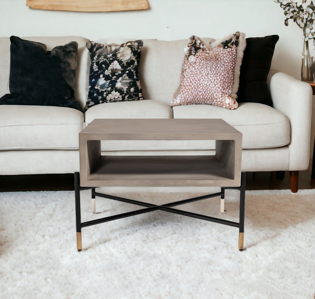 Modern Gray Concrete and Black Metal Coffee Table