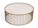 Modern Round White and Gold Faux Marble Coffee Table