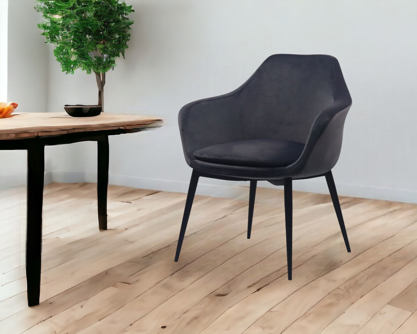Gray Black Velvet Dining Chair