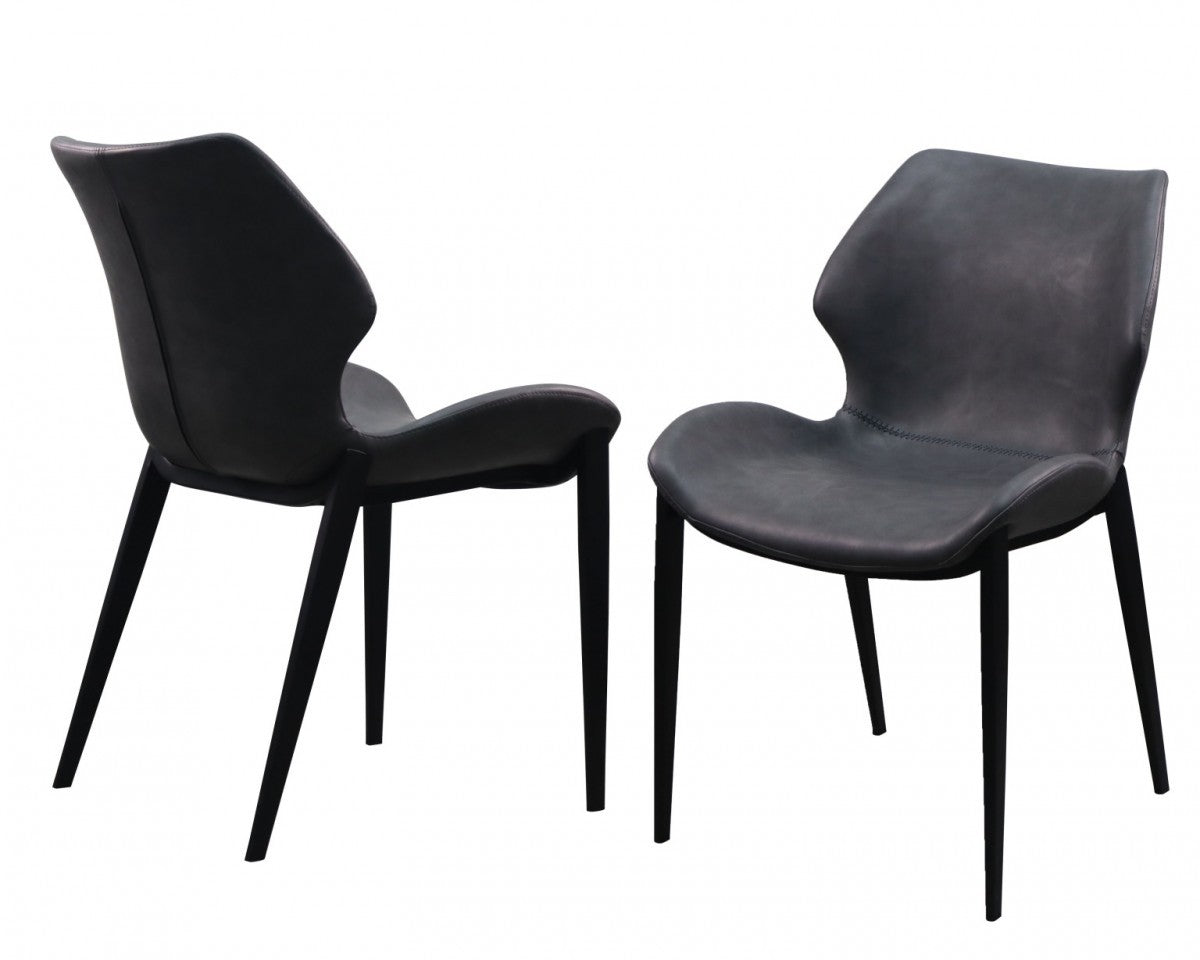 Set of Two Dark Gray Faux Leather Industrial Dining Chairs