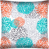 17" X 17" Orange Teal And White Zippered Polyester Floral Throw Pillow Cover