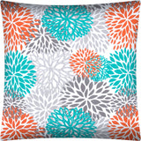 17" X 17" Orange Teal And White Zippered Polyester Floral Throw Pillow Cover