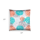 17" X 17" Orange Teal And White Zippered Polyester Floral Throw Pillow Cover