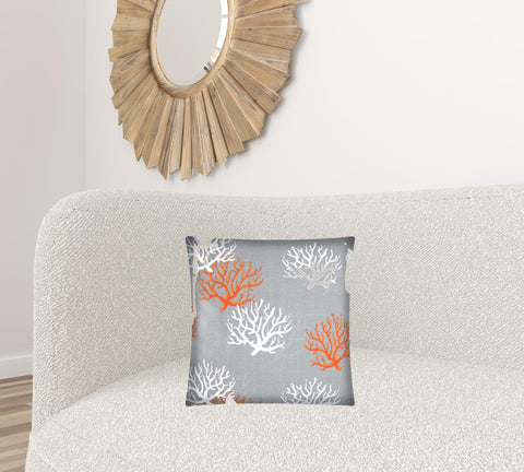 17"x17" Gray Orange And White Zippered Polyester Coastal Throw Pillow Cover