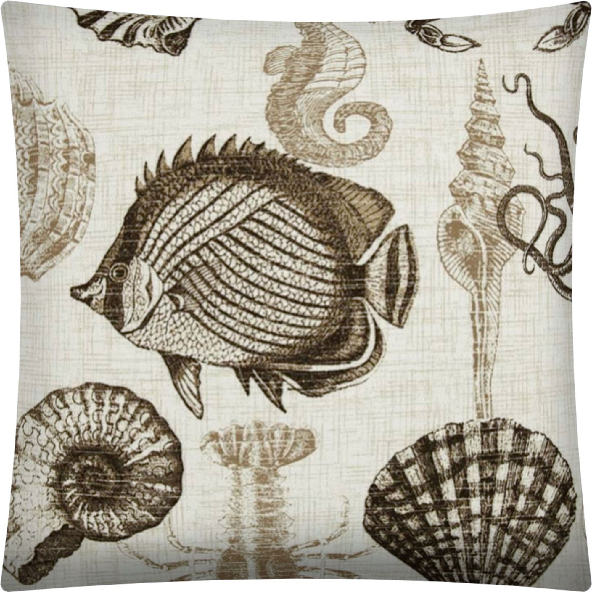 17" X 17" Brown And Natural Brown Fish Zippered Throw Indoor Outdoor Pillow Cover