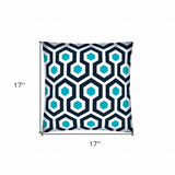 17" X 17" White Navy And Aqua Zippered Polyester Geometric Throw Pillow Cover