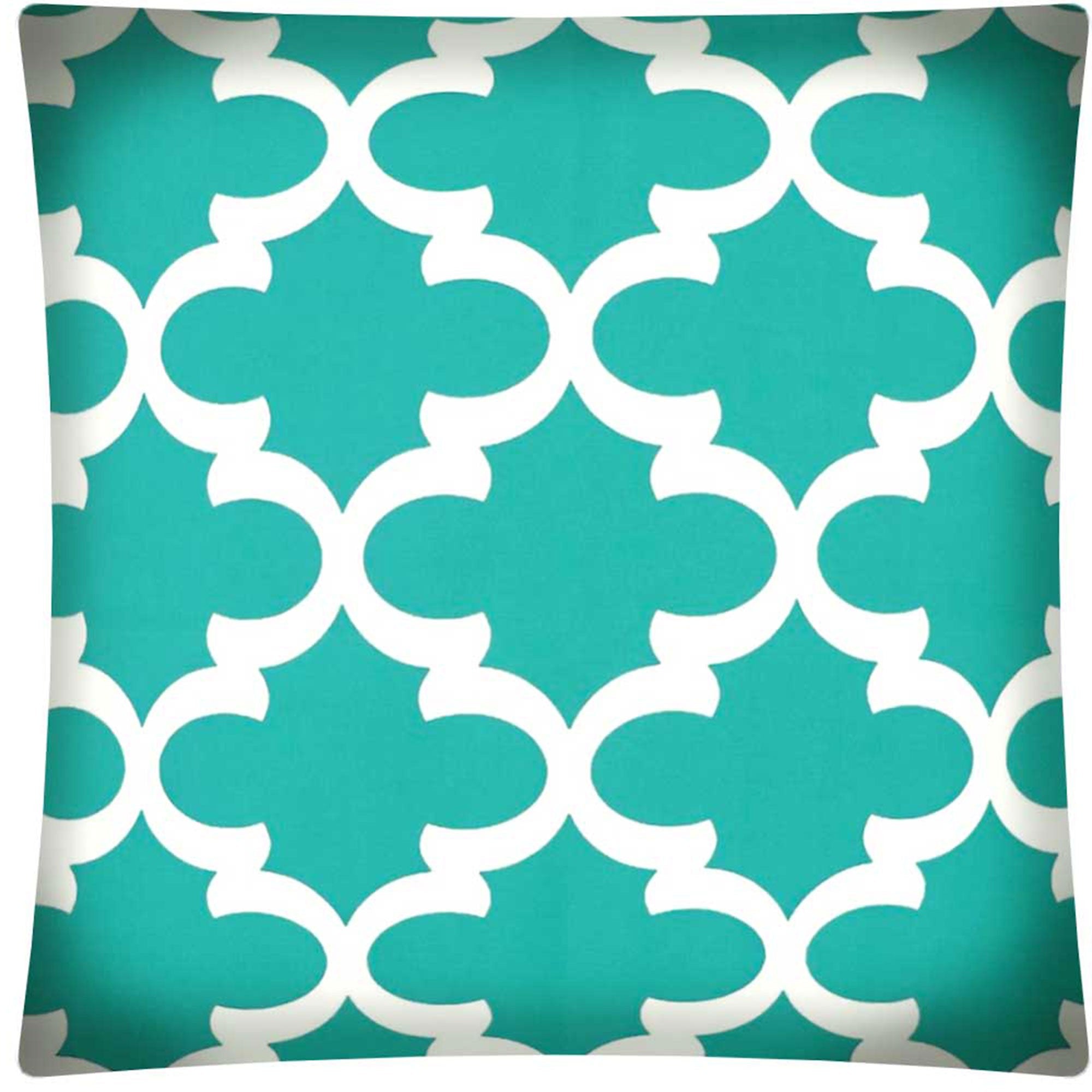 17" X 17" Aqua And White Zippered Polyester Quatrefoil Throw Pillow Cover