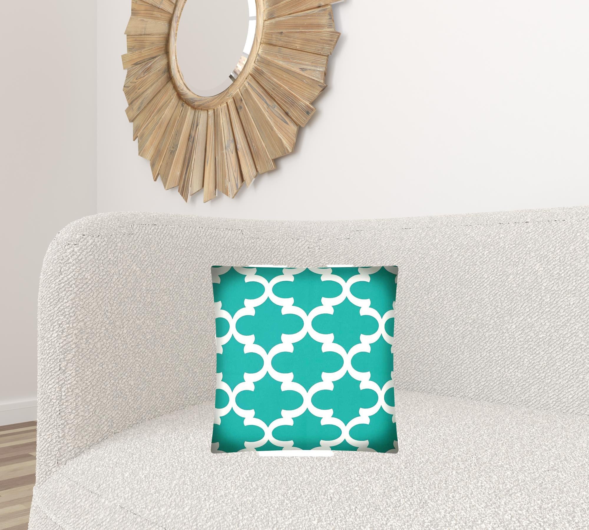 17" X 17" Aqua And White Zippered Polyester Quatrefoil Throw Pillow Cover