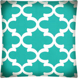 17" X 17" Aqua And White Zippered Polyester Quatrefoil Throw Pillow Cover