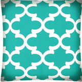 17" X 17" Aqua And White Zippered Polyester Quatrefoil Throw Pillow Cover