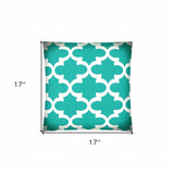 17" X 17" Aqua And White Zippered Polyester Quatrefoil Throw Pillow Cover